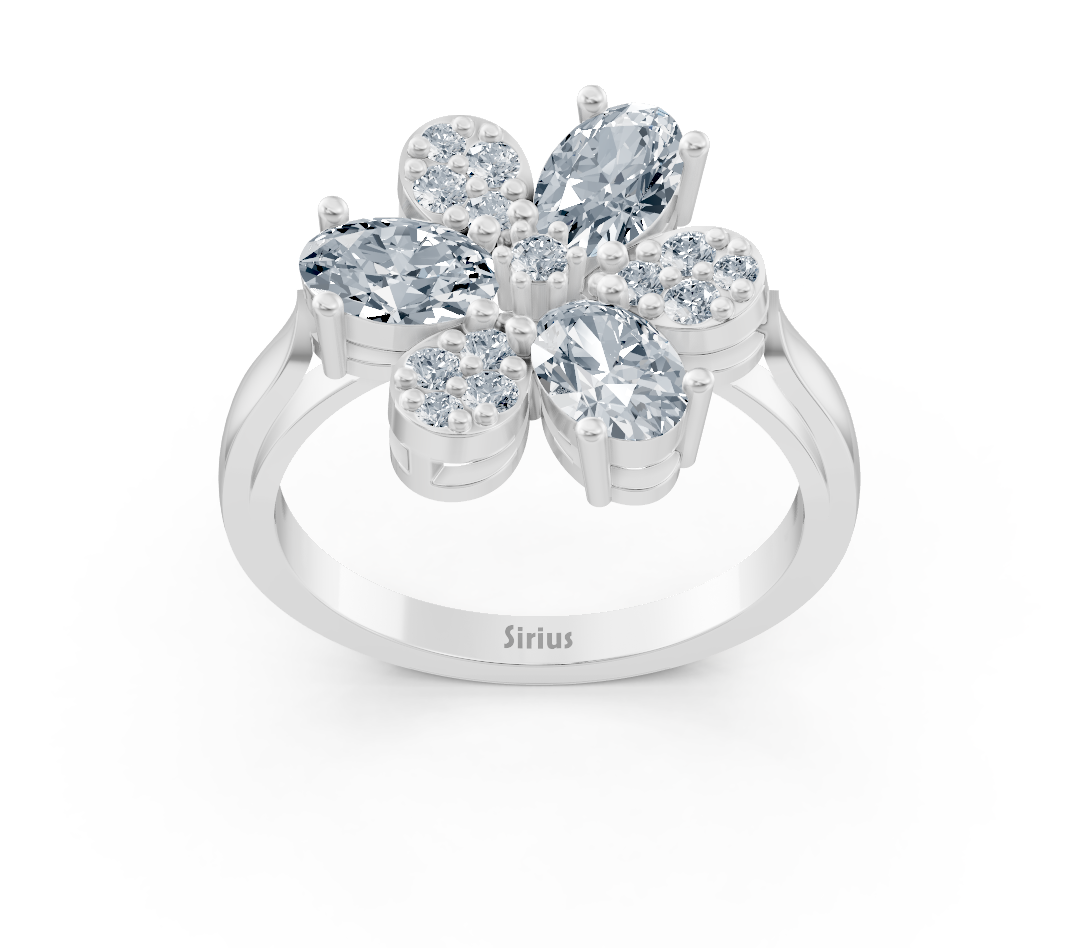 White Gold ring in a floral design with oval and round diamonds – 1.45 carats – high-quality Jewelry by Rosy Lab Diamonds