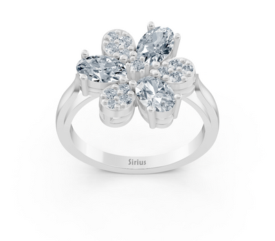 Weißgold-Ring im floralen Design mit Oval- und Runddiamanten – 1,45 Karat