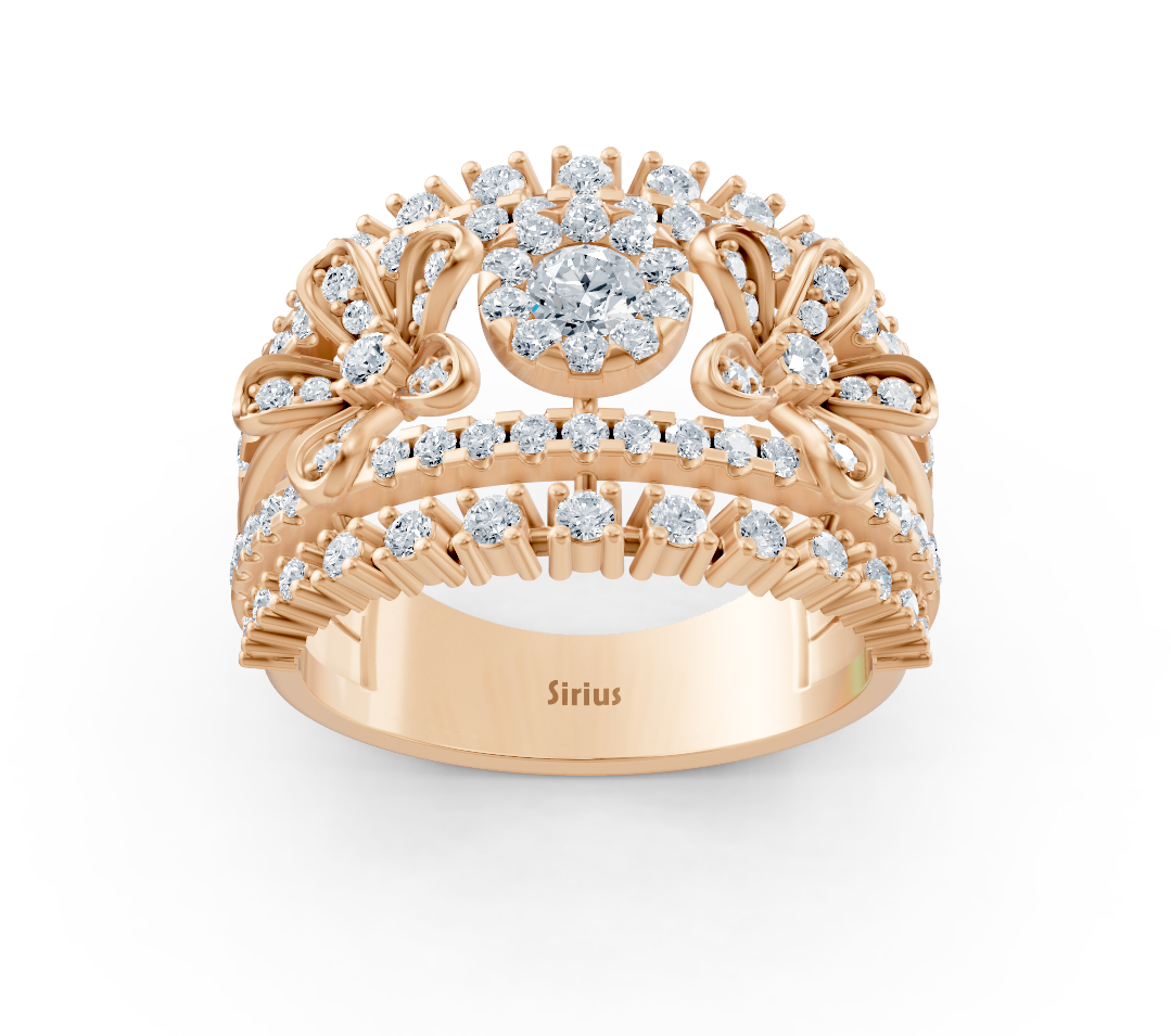 Rose gold ring with a floral design and round lab-grown diamonds – high-quality Jewelry by Rosy Lab Diamonds