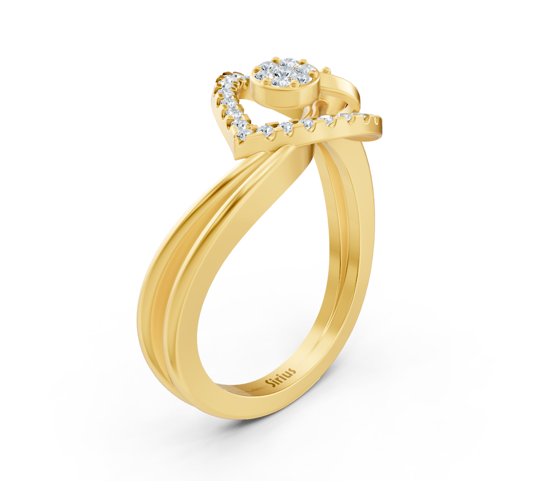 Romantic yellow gold ring with heart shape and lab diamonds