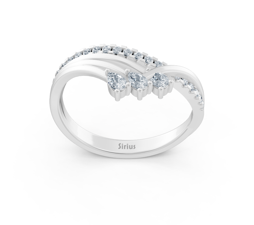 Délicate bague en Or Blanc sertie de diamants de laboratoire taille poire et Taille Brillant Rond – Bijoux haut de gamme de Rosy Lab Diamonds