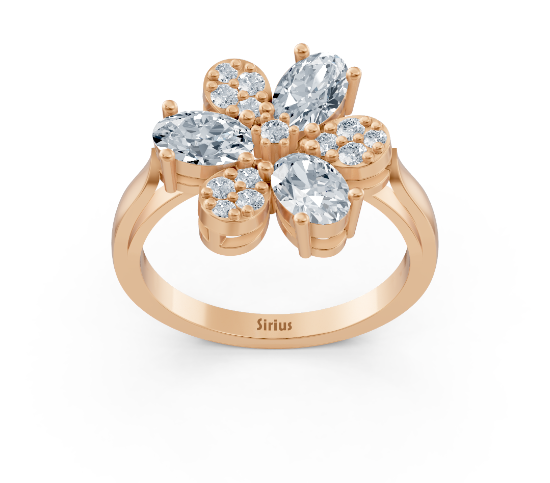 Floral rose gold ring with oval and round diamonds – 1.45 carats