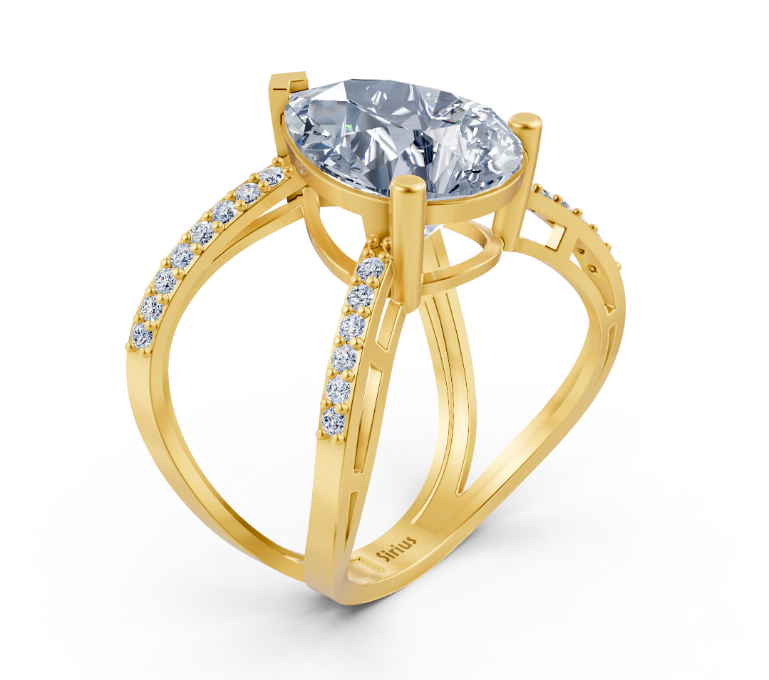 Bague élégante en Or Jaune avec Diamant de laboratoire poire et rond – 4,39 ct – Bijoux haut de gamme de Rosy Lab Diamonds