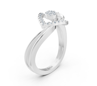 Bague élégante en or blanc avec forme de cœur et diamants de laboratoire