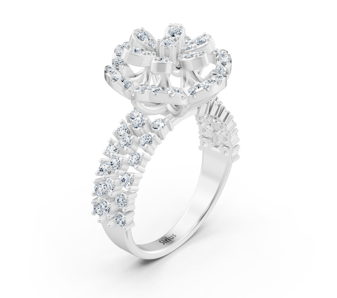 İki sıralı pavé ve yuvarlak laboratuvar pırlantalarıyla beyaz altın yüzük - Rosy Lab Diamonds'tan kaliteli Mücevher