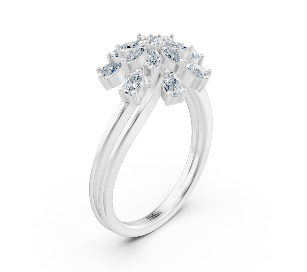 Bague en or blanc ornée de diamants de laboratoire marquise, ronds et poire – Bijoux haut de gamme de Rosy Lab Diamonds