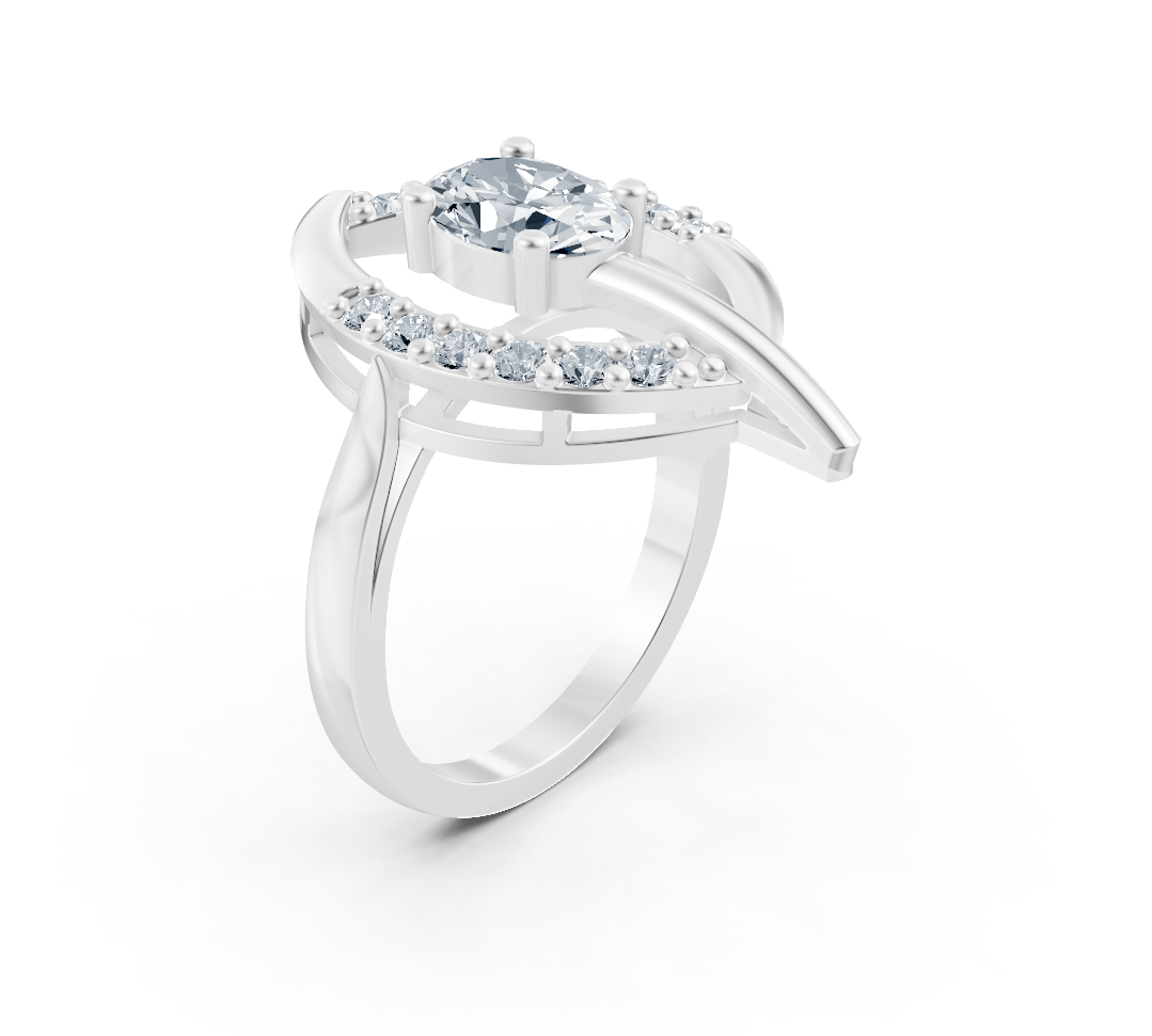 Artistic white gold ring with oval center stone – 1.09 carats