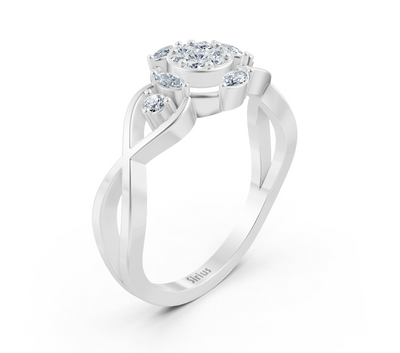 Weißgoldener Blumenring mit laborgezüchteten Diamanten