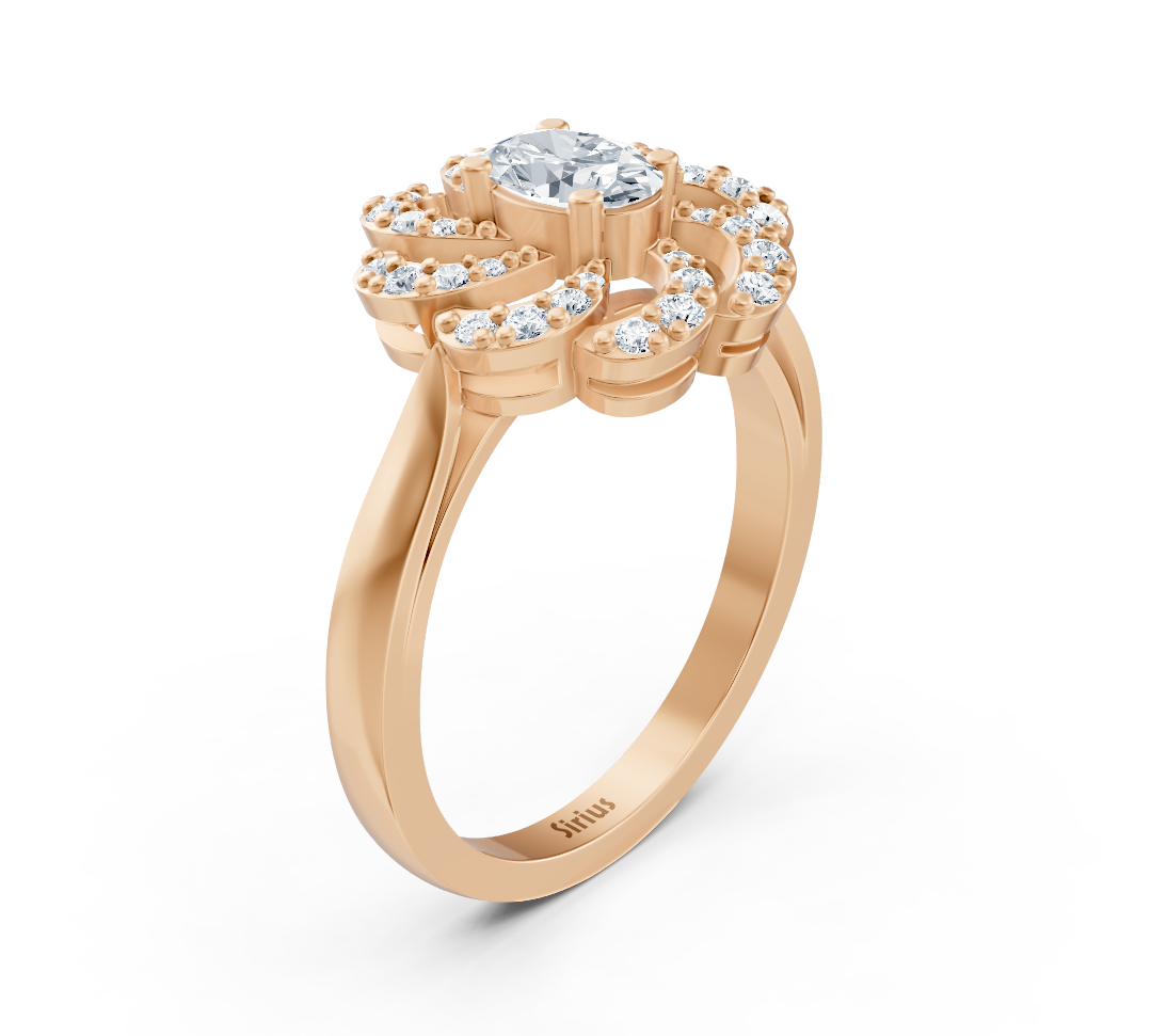 خاتم ألماس من الذهب الوردي بتصميم زهري مع حجر مركزي - 0,36 قيراط - مجوهرات فاخرة من Rosy Lab Diamonds