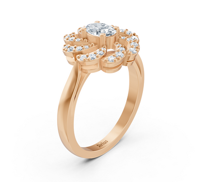 Rose gold diamond ring in blossom design with center stone – 0.36 ct