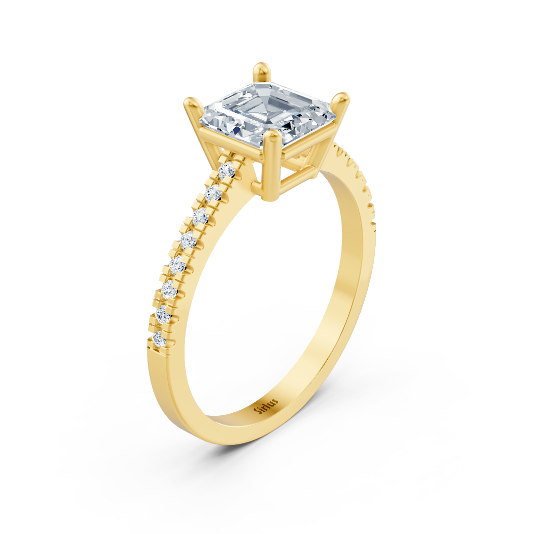 Verlobungsring mit Emerald-Cut Labordiamant und Pavé-Band in Gelbgold – 77R0255
