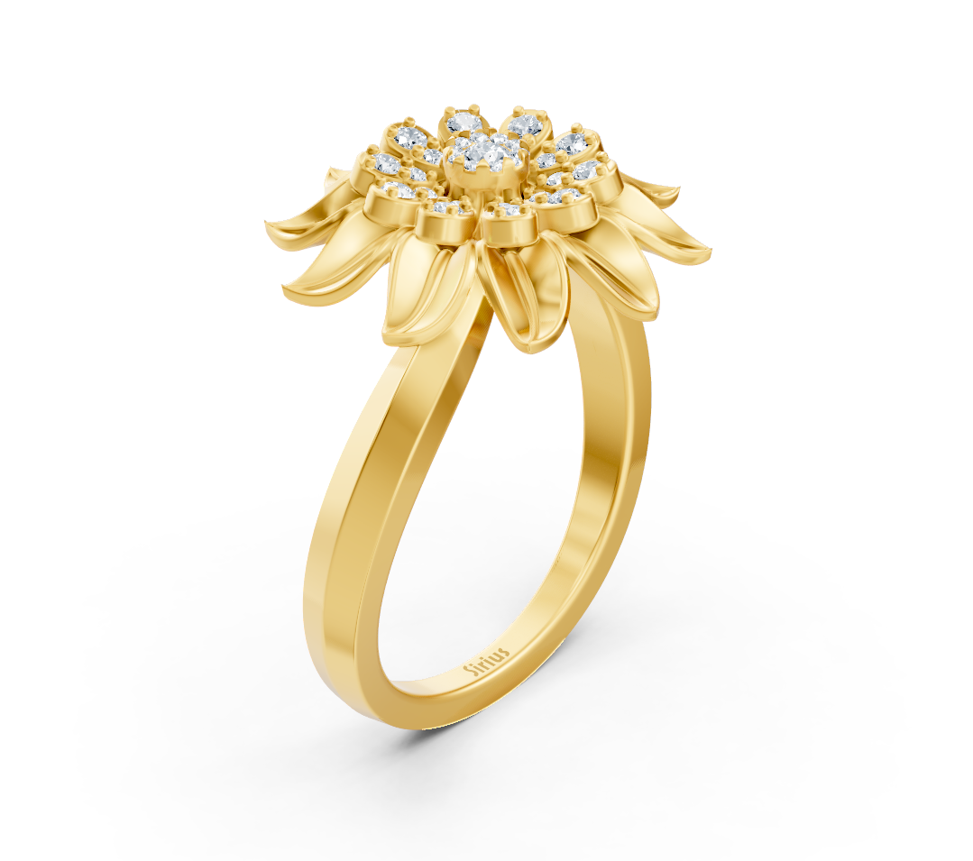 Bague florale en or jaune ornée de diamants de laboratoire scintillants – Bijoux haut de gamme de Rosy Lab Diamonds