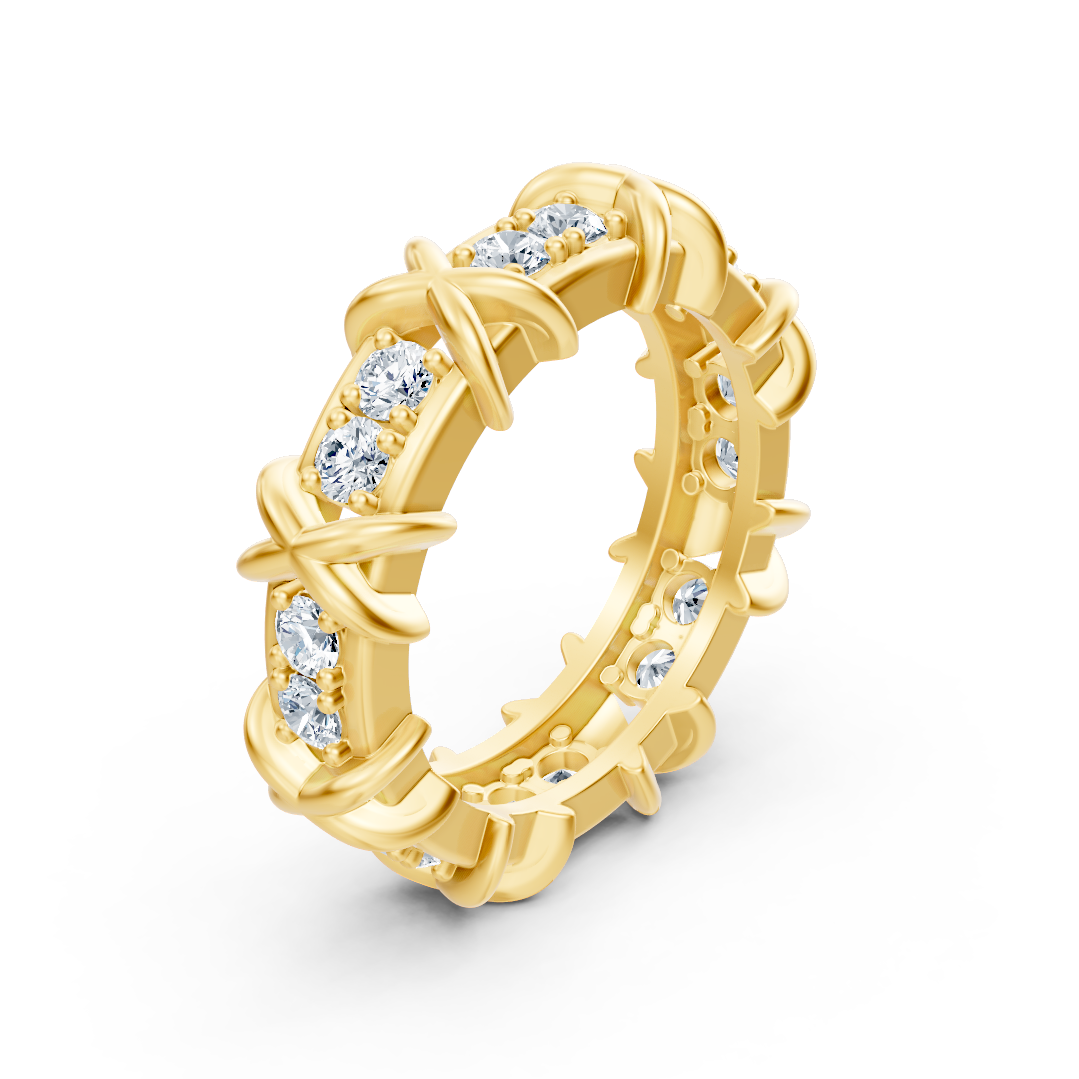 14K Sarı Altın'da laboratuvar pırlantalı ve X tasarımlı dikkat çekici Eternity yüzük - 77R0250 - Rosy Lab Diamonds'tan yüksek kaliteli Mücevher