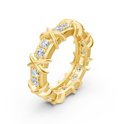 Bague Eternity remarquable avec diamants de laboratoire et design X en or jaune 14 carats – 77R0250