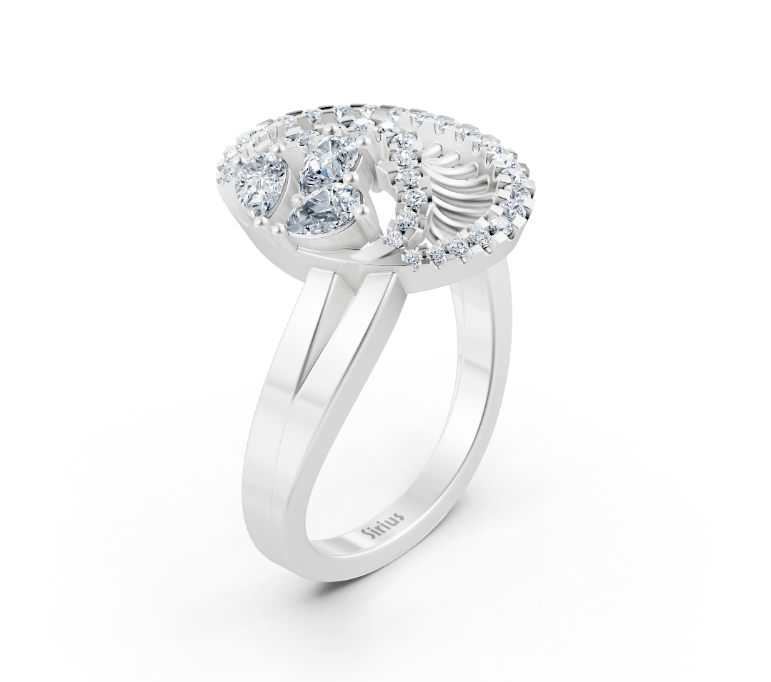 Bague extravagante en or blanc avec design ovale et diamants de laboratoire