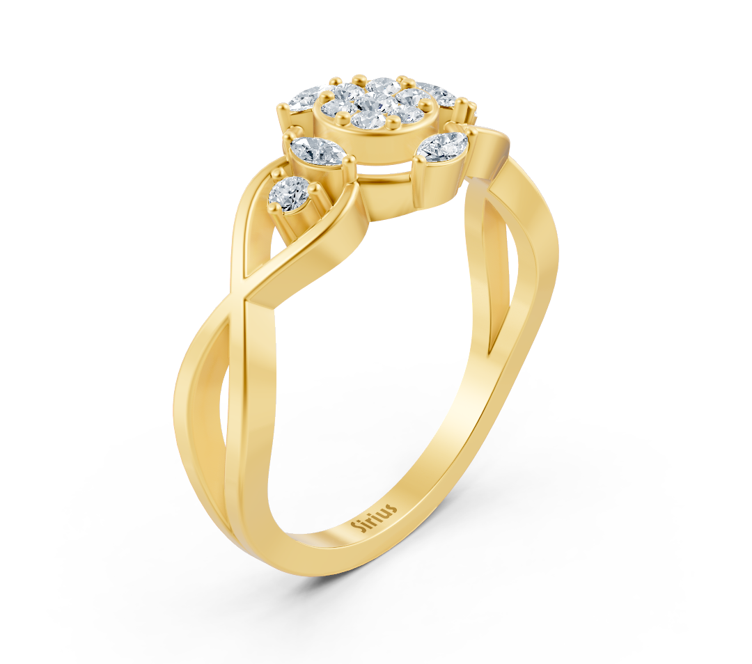 Yellow gold flower ring with lab-grown diamonds