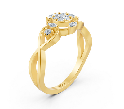 Yellow gold flower ring with lab-grown diamonds