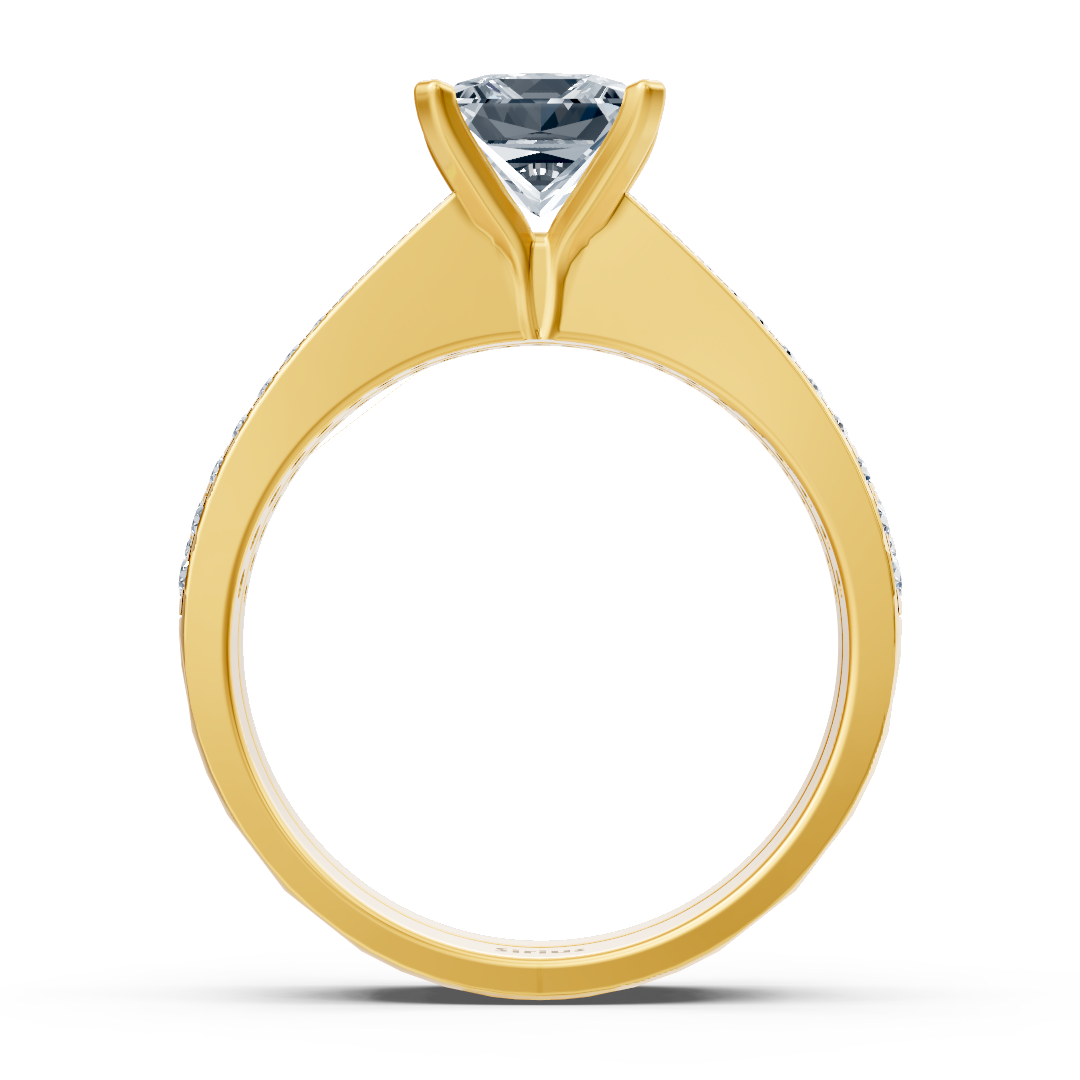 Yellow gold engagement ring with princess cut and pavé diamonds – 1.78 ct