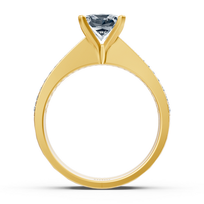 Yellow gold engagement ring with princess cut and pavé diamonds – 1.78 ct