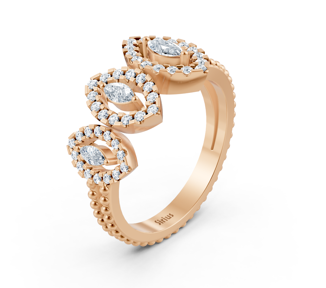 Bague triple marquise ludique en Or Rose avec diamants de laboratoire – Bijoux haut de gamme de Rosy Lab Diamonds
