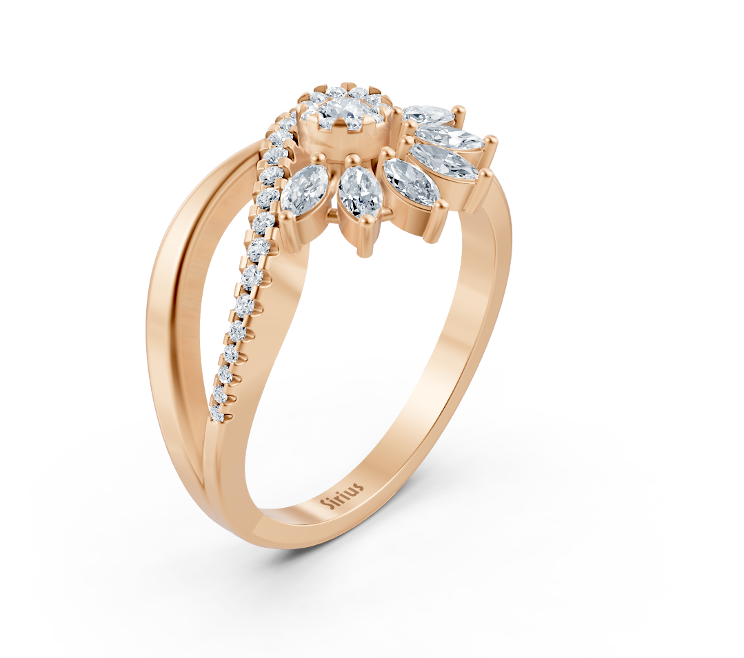 Ayçiçeği tasarımlı laboratuvar pırlantalı pembe altın yüzük - Rosy Lab Diamonds’tan yüksek kaliteli Mücevher