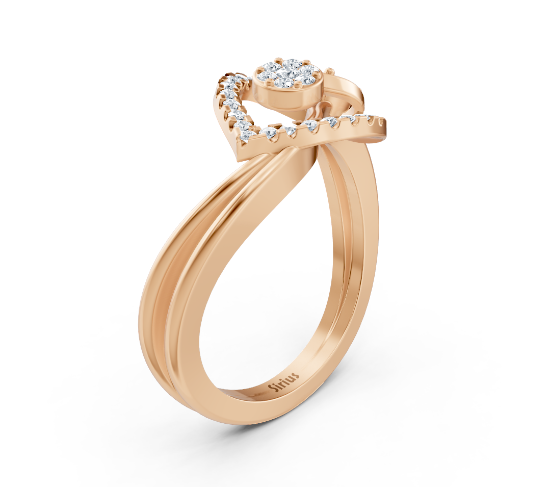 Romantic rose gold ring with heart shape and lab diamonds
