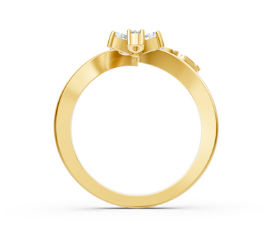 Yellow gold flower ring with lab diamonds