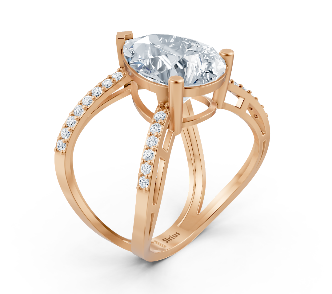 Elegant Rose Gold ring with pear-shaped and round lab-grown Diamond - 4.39 ct - high-quality Jewelry from Rosy Lab Diamonds