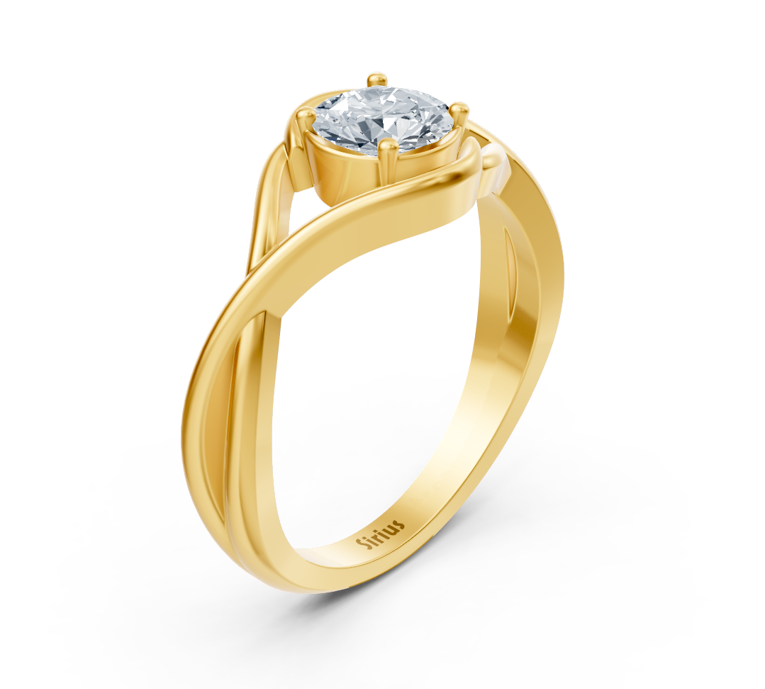 Bague solitaire Twiststrahl en Or Jaune avec diamant de laboratoire rond – Bijoux haut de gamme de Rosy Lab Diamonds