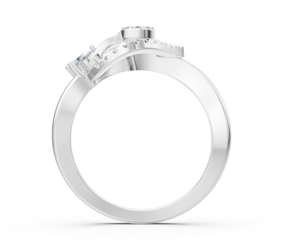 Bague élégante en or blanc avec forme de cœur et diamants de laboratoire