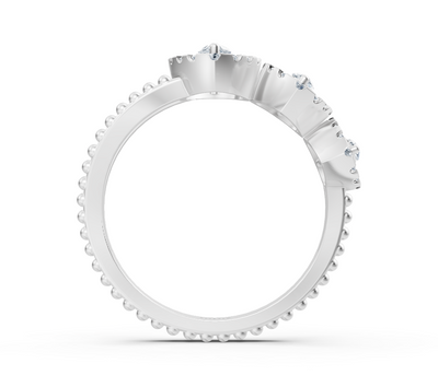 Modern triple marquee ring made of white gold with lab diamonds