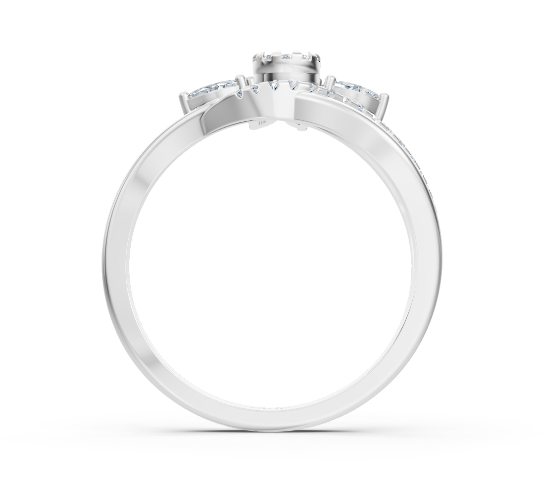 Weißgoldener Ring mit Labordiamanten im Sonnenblumen-Design