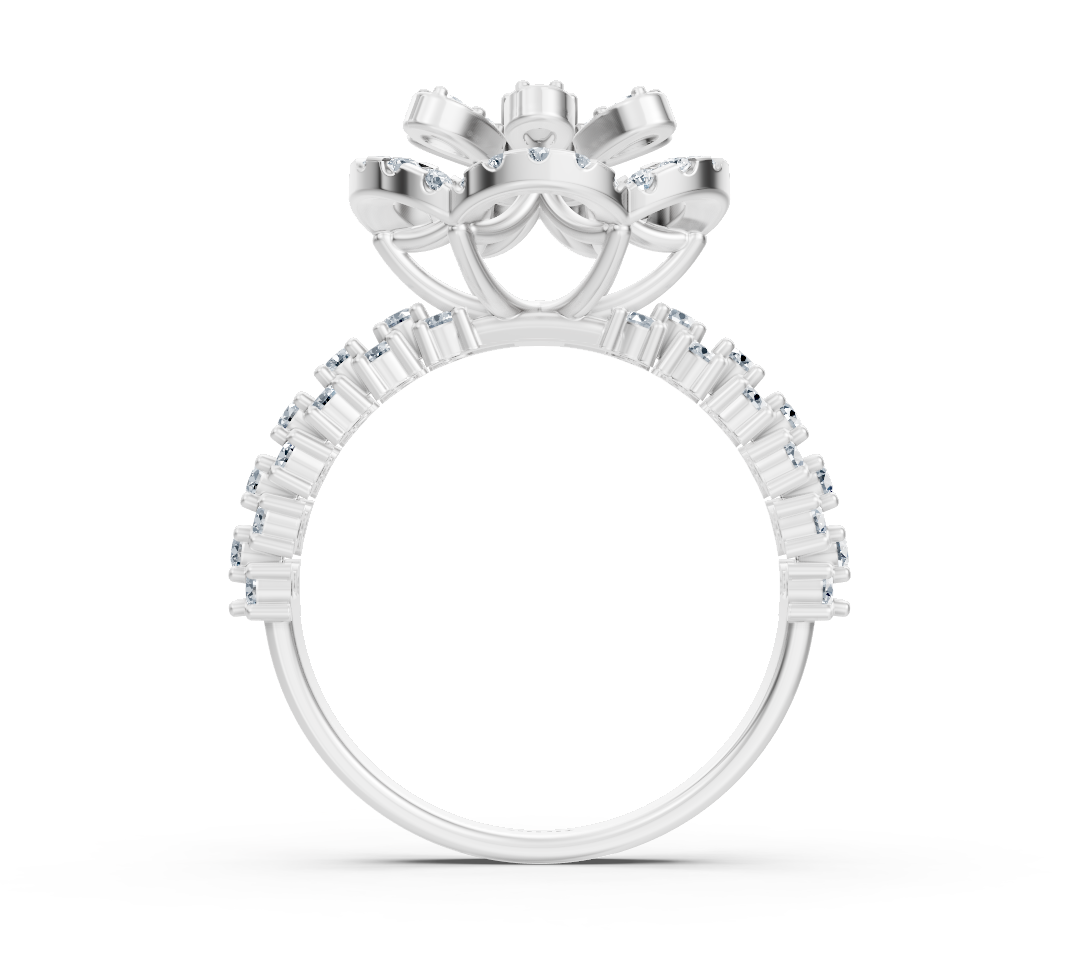 İki sıralı pavé ve yuvarlak laboratuvar pırlantalarıyla beyaz altın yüzük - Rosy Lab Diamonds'tan kaliteli Mücevher