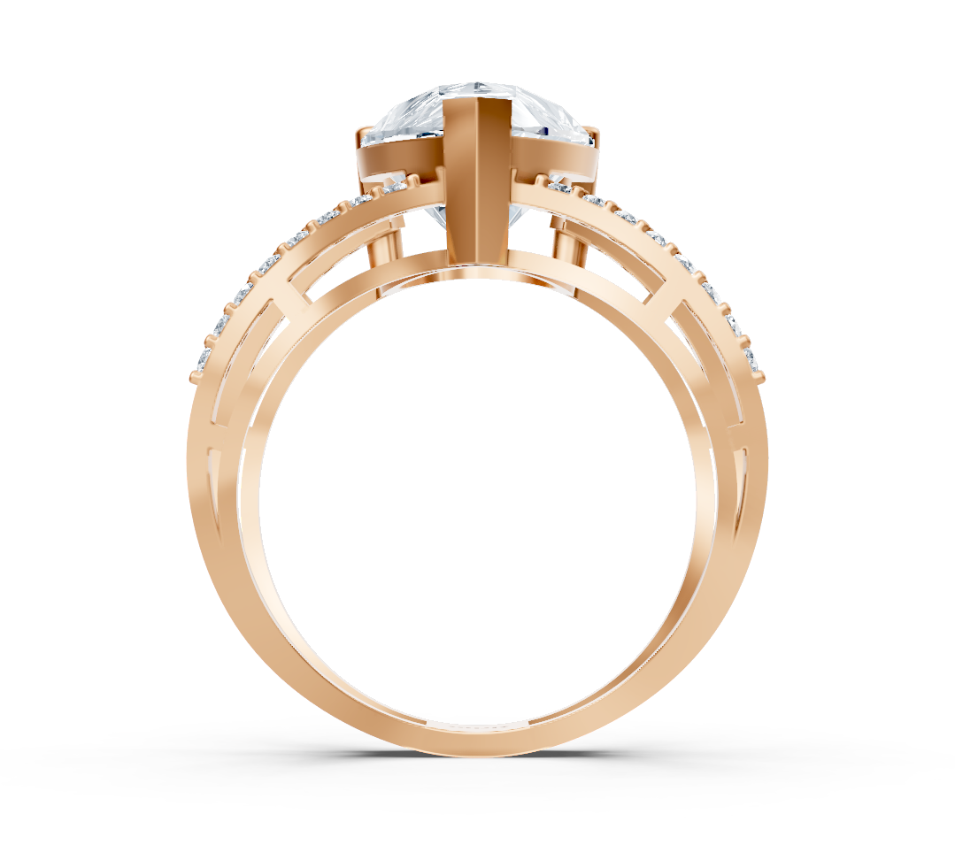 Elegant Rose Gold ring with pear-shaped and round lab-grown Diamond - 4.39 ct - high-quality Jewelry from Rosy Lab Diamonds