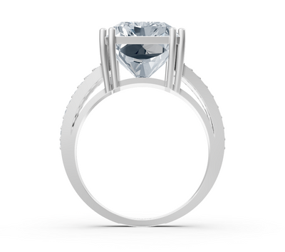 Extravagant radiant solitaire ring with pavé lab diamonds in 14K white gold