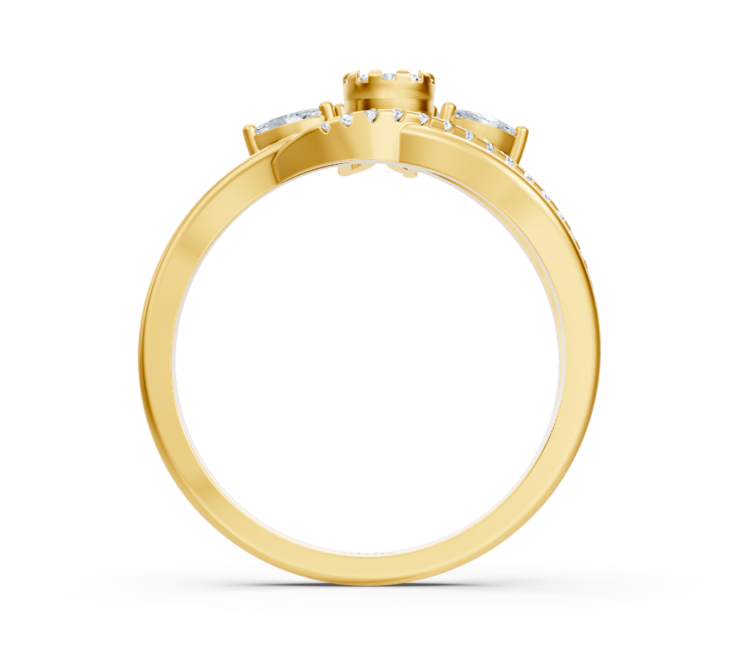 Yellow gold ring with lab diamonds in sunflower design