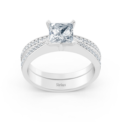 White gold diamond princess cut stacking ring with accents