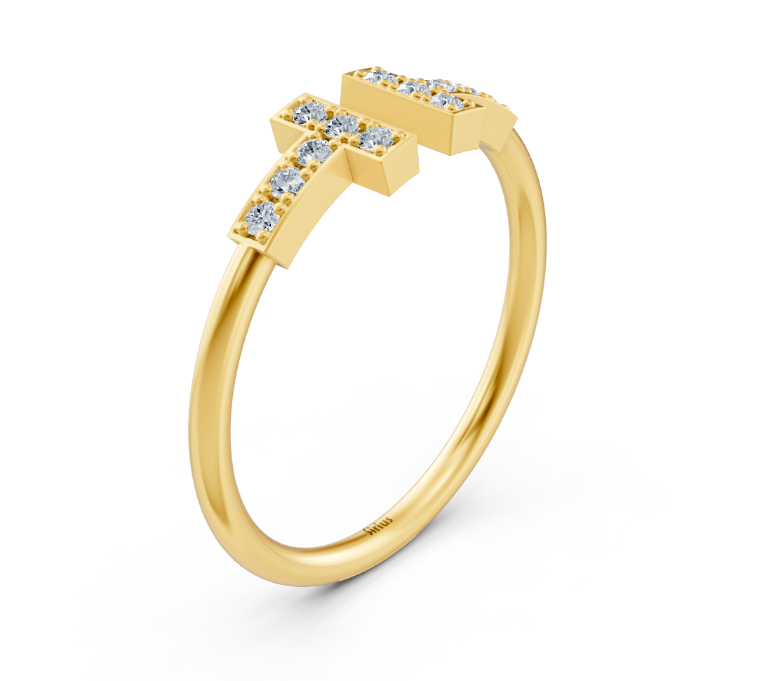Işıltılı laboratuvar elmaslarıyla Sarı Altından zikzak yüzük - Rosy Lab Diamonds’tan yüksek kaliteli Mücevher