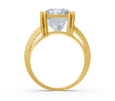 Extravagant radiant solitaire ring with pavé lab diamonds in 14K yellow gold