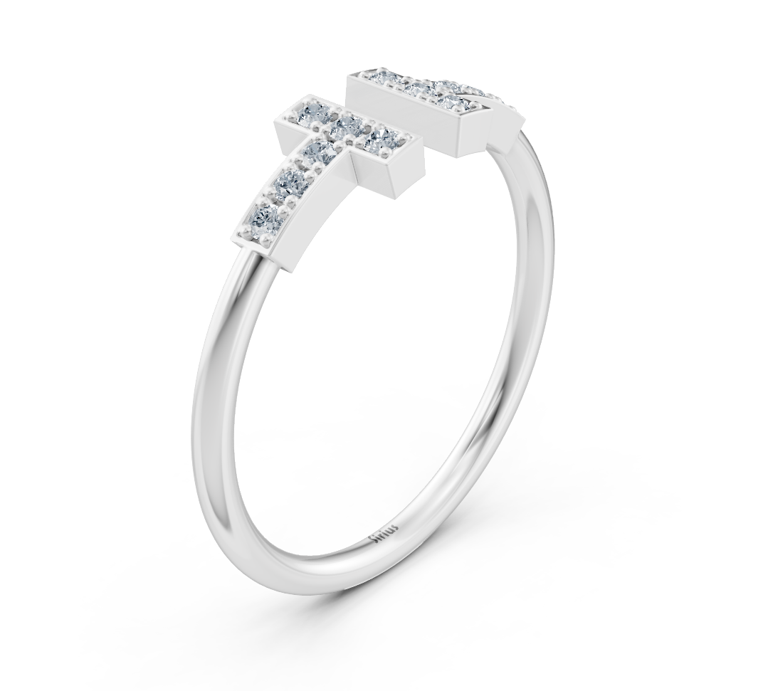 Zickzack-Ring mit Labor-Diamanten aus Weißgold