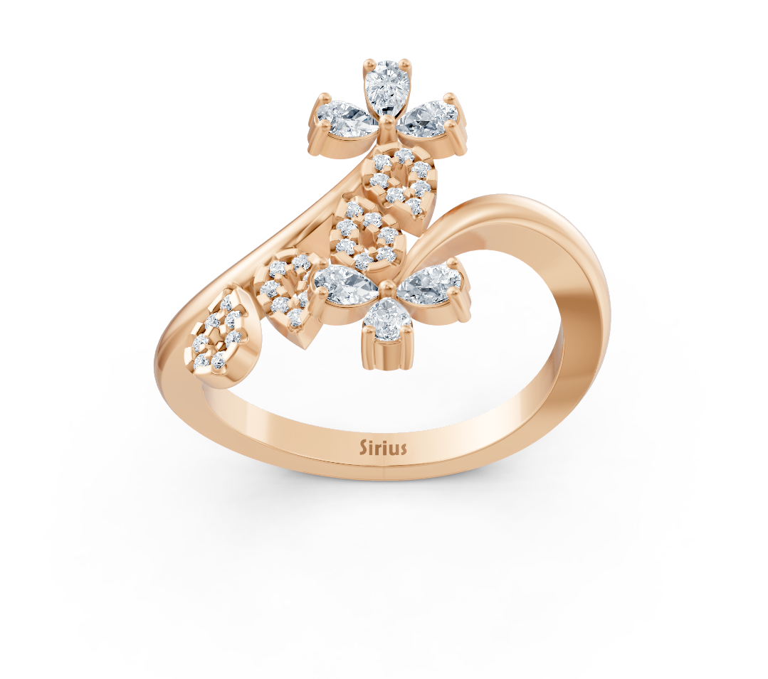Laboratuvar pırlantalı pembe altın çiçek yüzük - Rosy Lab Diamonds’tan yüksek kaliteli Mücevher