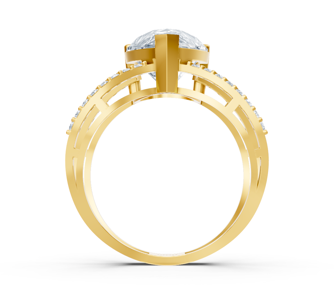 Bague élégante en Or Jaune avec Diamant de laboratoire poire et rond – 4,39 ct – Bijoux haut de gamme de Rosy Lab Diamonds