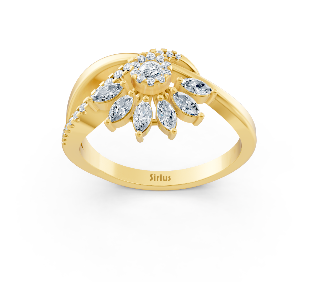 Bague en or jaune sertie de diamants de laboratoire, au design tournesol – Bijoux haut de gamme de Rosy Lab Diamonds