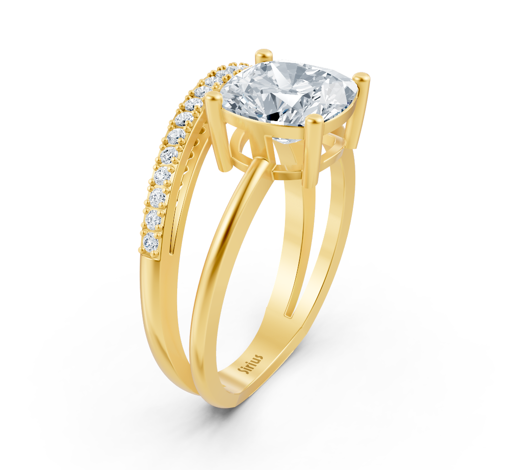 Elegant Yellow Gold ring with cushion-cut and round lab-grown Diamond – 2.28 ct – high-quality Jewelry by Rosy Lab Diamonds