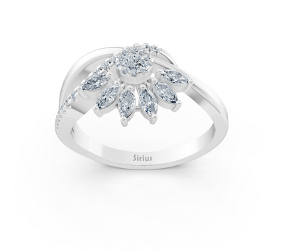 Weißgoldener Ring mit Labordiamanten im Sonnenblumen-Design