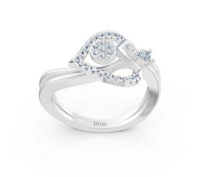 Bague élégante en or blanc avec forme de cœur et diamants de laboratoire