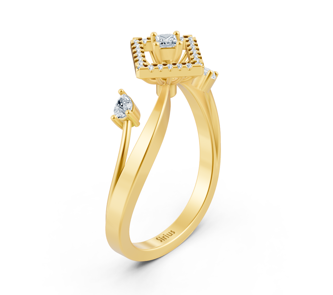 Yellow gold ring with geometric design and lab diamonds