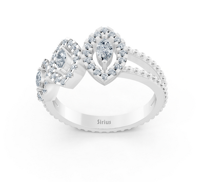 Modern triple marquee ring made of white gold with lab diamonds