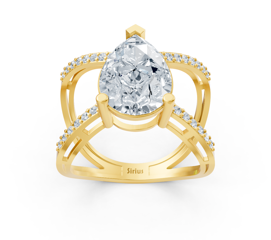 Bague élégante en Or Jaune avec Diamant de laboratoire poire et rond – 4,39 ct – Bijoux haut de gamme de Rosy Lab Diamonds