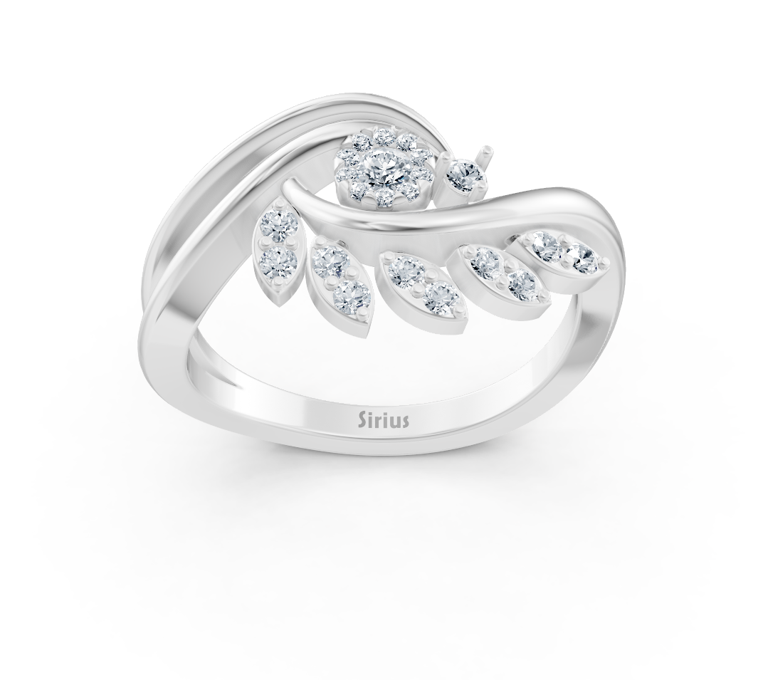 White Gold ring with an asymmetrical round diamond design – high-quality Jewelry by Rosy Lab Diamonds
